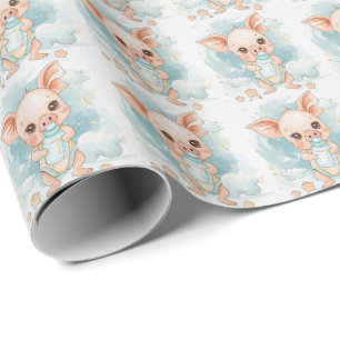 Papel De Presente Padrão de Aquarela de Pastel de Bebê Cinto-Suíno