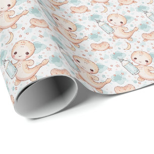 Papel De Presente Padrão de Aquarela de Pastel de Bebê Enel Cute
