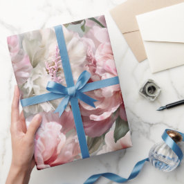 Papel De Presente Padrão de Aquarela de Peônia com Rosa Pastel Moder