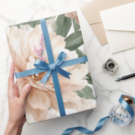 Papel De Presente Padrão de Aquarela de Peônia com Rosa Pastel Moder