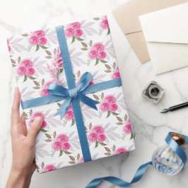 Papel De Presente Padrão de Aquarela de Rosas Rosa Maravilhosas