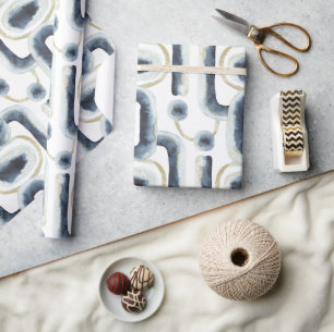 Papel De Presente Padrão de aquarela dourada azul marmoreado