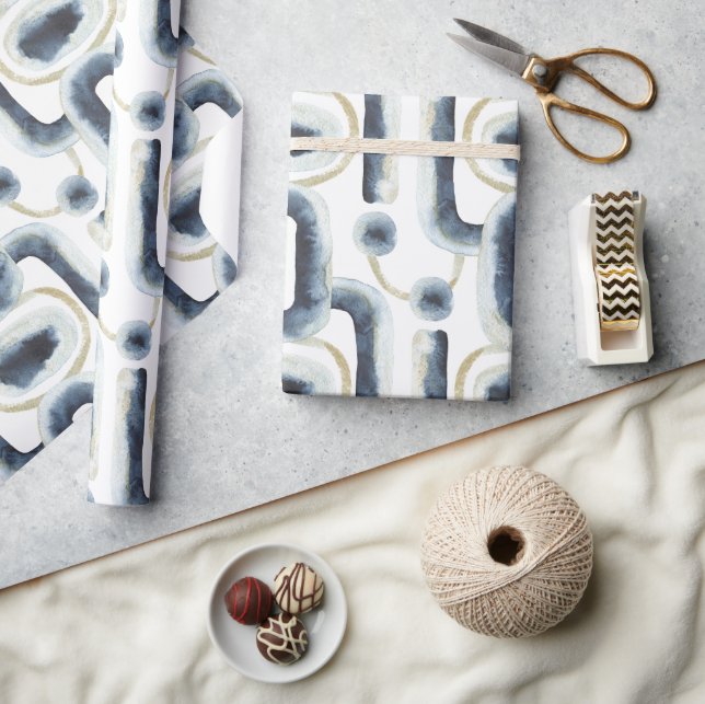 Papel De Presente Padrão de aquarela dourada azul marmoreado (Artesanato)