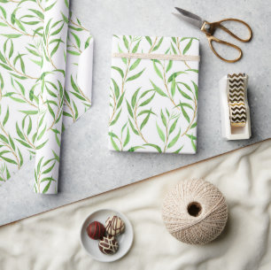 Papel De Presente Padrão de aquarela Eucalyptus em molho branco pa