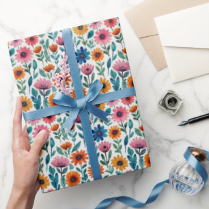 Papel De Presente Padrão de Aquarela Floral de Jardim Colorida Girly