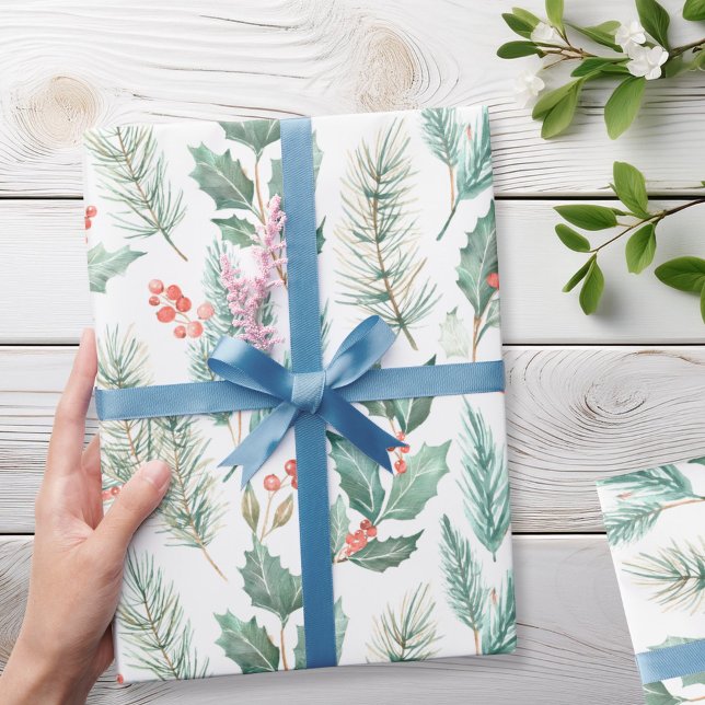 Papel De Presente Padrão de Aquarela Floral de Natal Moderno (Criador carregado)