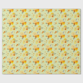 Papel De Presente Padrão de Aquarela Floral em Rosa Amarela e Limão