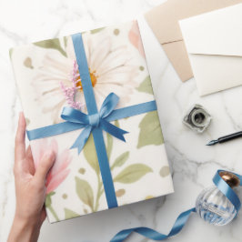 Papel De Presente Padrão de Aquarela Floral Suave