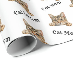 Papel De Presente Padrão de Aquarela Gata Mãe Espiando Bramble