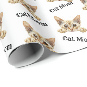 Papel De Presente Padrão de Aquarela Javanesa de Gata Mãe Espiando