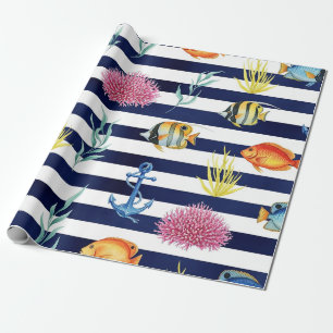 Papel De Presente Padrão de Aquarela Náutica Retro (8)