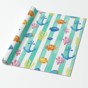 Papel De Presente Padrão de Aquarela Náutica Retro (9)