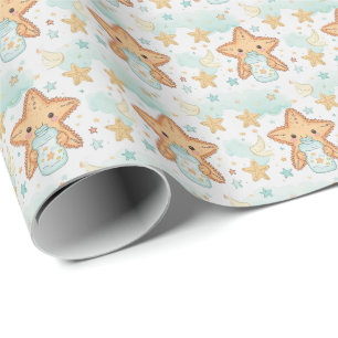 Papel De Presente Padrão de aquarela pastel de bebê fofo de estrela-