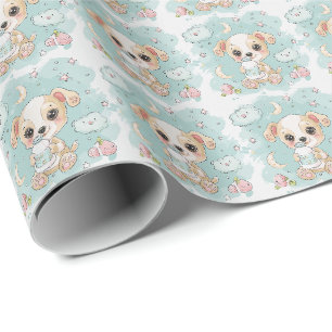 Papel De Presente Padrão de Aquarela Pastel de Cachorrinho Fofo Bebê