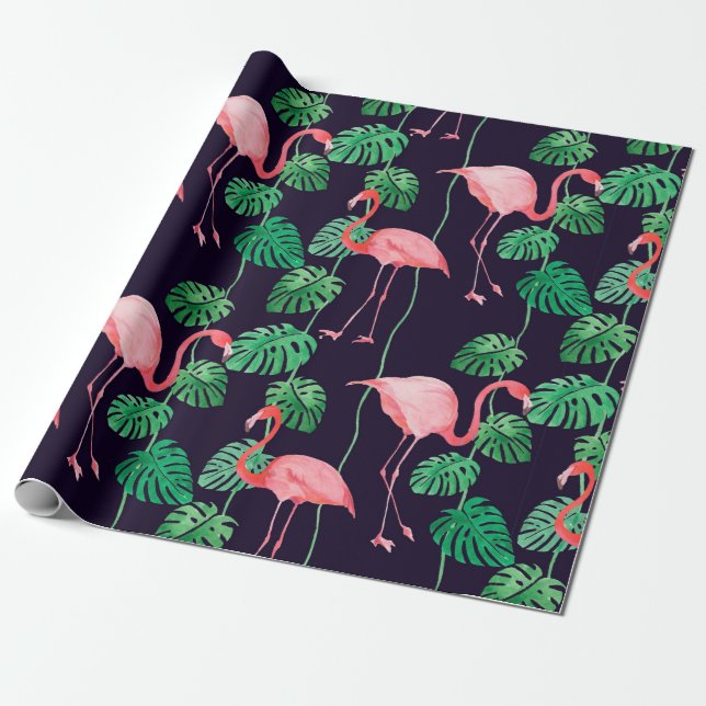 Papel De Presente Padrão de aquarela sem costura com flamingo (Desenrolado)