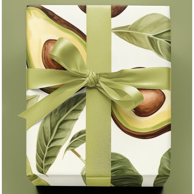 Papel De Presente Padrão de Aquarela Tropical Avocado (Criador carregado)