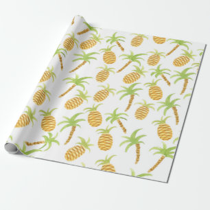 Papel De Presente Padrão de aquarelas sem costura com ananás e pa