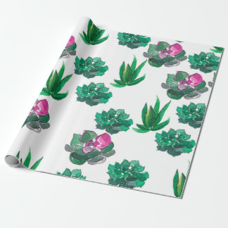 Papel De Presente Padrão de aquarelas sem costura com suculentos