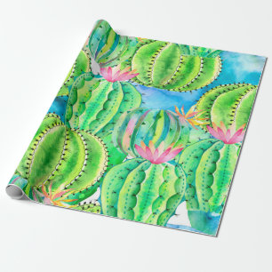 Papel De Presente Padrão de aquarelas sem costura dos cactos. Soma