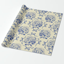 Papel De Presente Padrão de Arco de Hydrangea do Toile Azul de pré-d