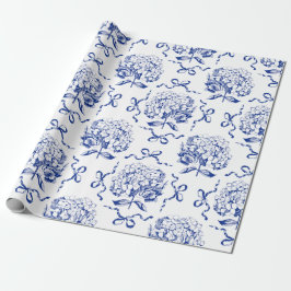 Papel De Presente Padrão de Arco de Hydrangea do Toile Azul de pré-d