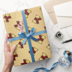 Papel De Presente Padrão de Arco Dourado Vermelho Natal