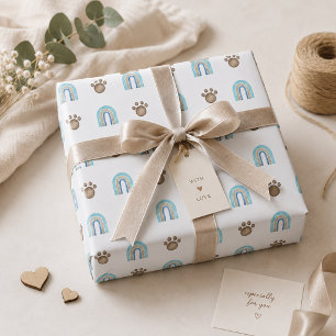 Papel De Presente Padrão de Arco-íris Boho em Aquarela e Pata de Cac