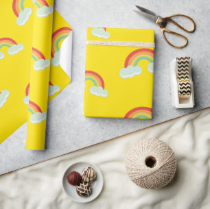 Papel De Presente Padrão de Arco-Íris Bonito com Nuvens