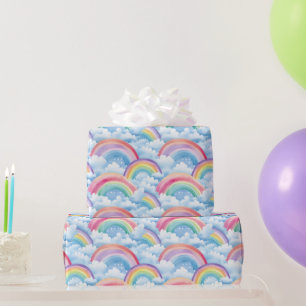 Papel De Presente Padrão de Arco-íris e Nuvens