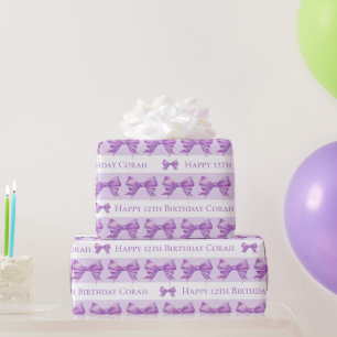 Papel De Presente Padrão de arco roxo em aquarela com listra branca