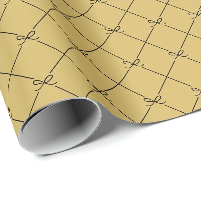 Papel De Presente Padrão de Arco Simples Geométrico Dourado Preto (Ponta do rolo)