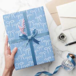 Papel De Presente Padrão de Arcos Simples Azul e Branco