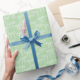 Papel De Presente Padrão de Arcos Simples Branco e Verde