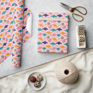 Papel De Presente Padrão de arraia rosa fofa e peixe arraia manta