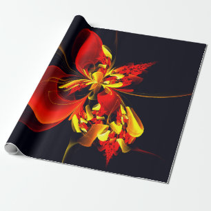 Papel De Presente Padrão de Arte Abstrata Floral Amarelo Vermelho Mo