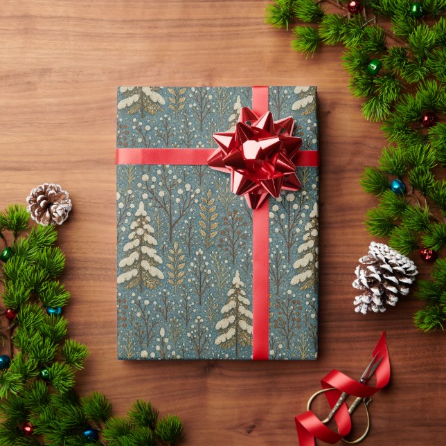 Papel De Presente Padrão de Arte Clássico de Árvores da Floresta de  (Presente de Natal)