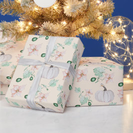 Papel De Presente Padrão de Arte de Aquarela de Pumpkin Branco Elega