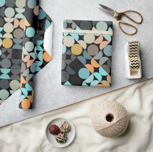 Papel De Presente Padrão de Arte de Círculos Laranja Ferrugem Azul Á