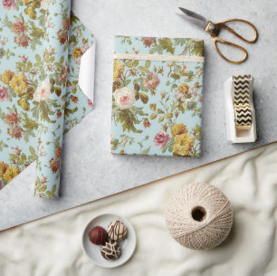 Papel De Presente Padrão de arte de flor de rosa cor-de-rosa vintage