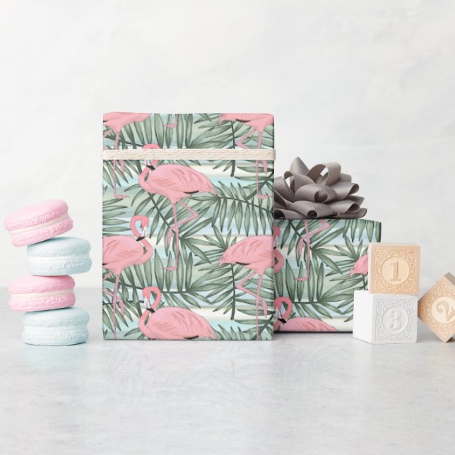 Papel De Presente Padrão de Arte de Folhetos Cinza de Flamingoas Ros (Chá de bebê)