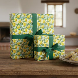 Papel De Presente Padrão de arte de limão de verão mediterrâneo fofo