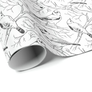 Papel De Presente Padrão de Arte de Linha de Aves Norte-Americanas M