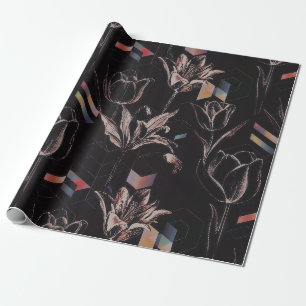Papel De Presente Padrão de Arte de Linha de Tulipa Geométrica Moder