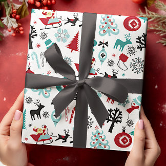 Papel De Presente Padrão de Arte de Pinheiro Santa Claus Sleigh Rein