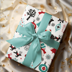 Papel De Presente Padrão de Arte de Trenó do Papai Noel Rena Árvores