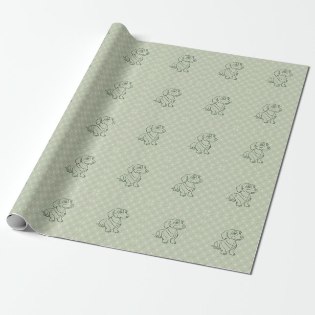 Papel De Presente Padrão de Arte Decorativa de Dachshund (Desenrolado)