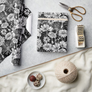 Papel De Presente Padrão de Arte Floral das Dísidas Brancas Botânica