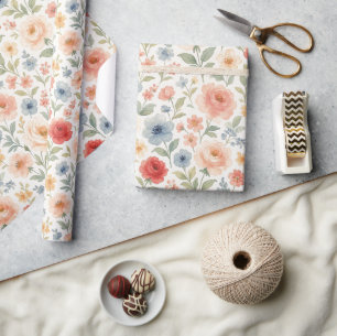 Papel De Presente Padrão de Arte Floral Francesa Chic Despojada Fofa
