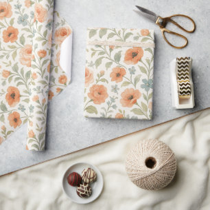 Papel De Presente Padrão de Arte Floral Francesa do Chique Elegante