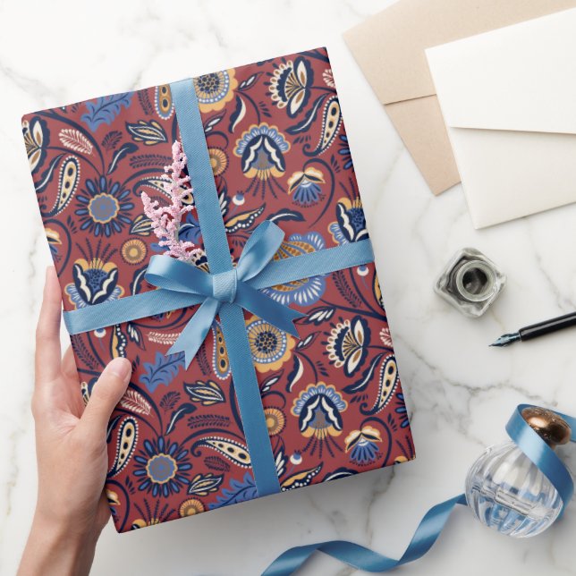 Papel De Presente Padrão de Arte Folclórica  (Presentear)